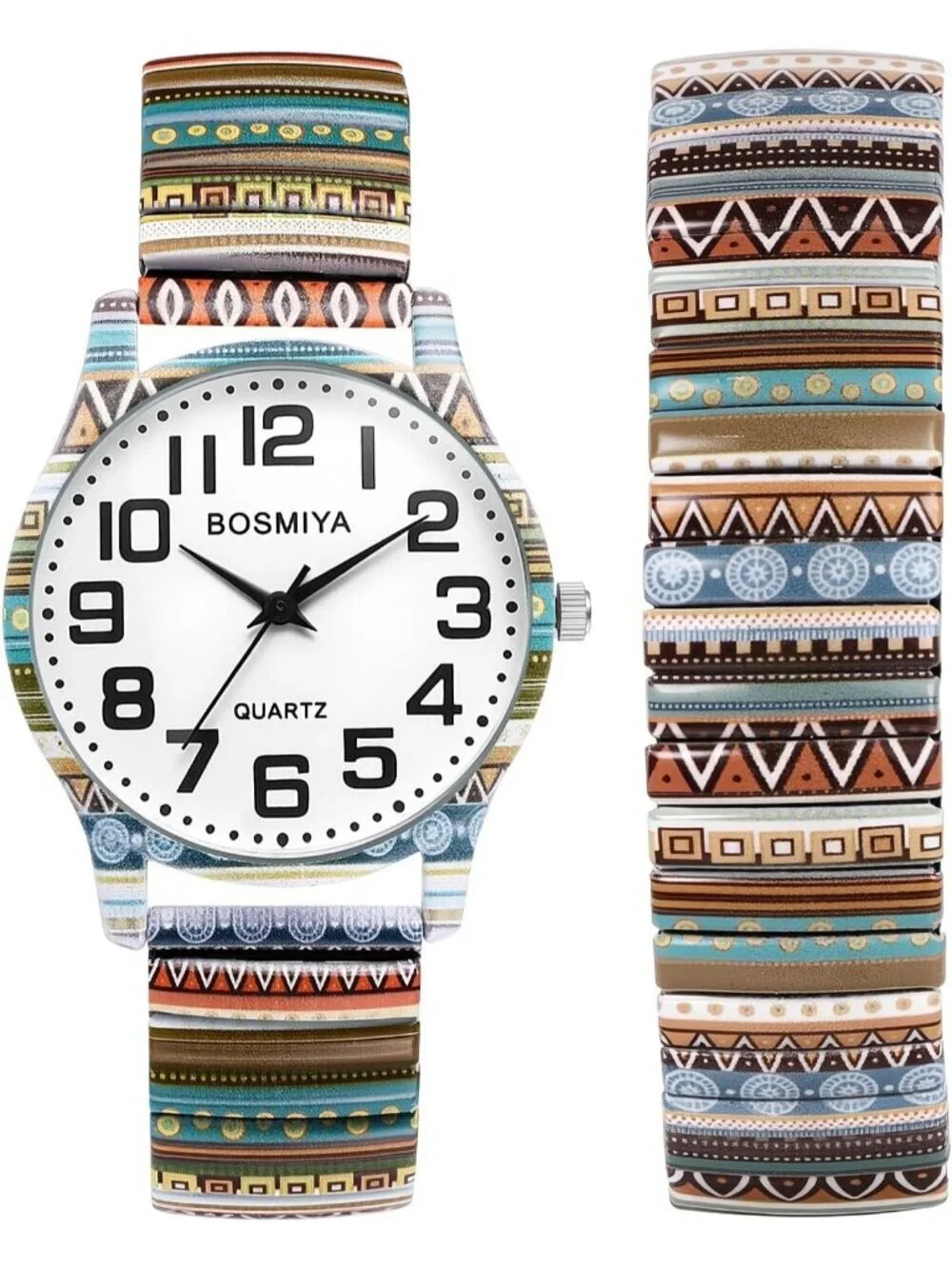 Women's Multi Color Analog Elastic Bohemia stripe Bohemia Number Bracelet Watch